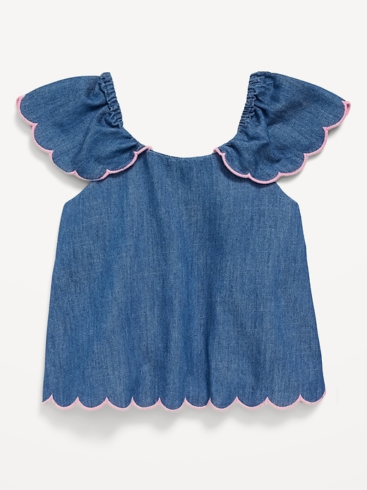 View large product image 1 of 2. Short-Sleeve Chambray Scallop-Trim Top for Toddler Girls