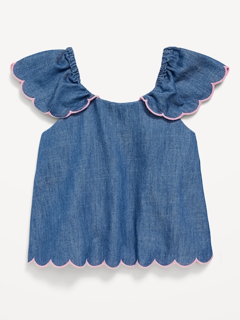 Short-Sleeve Chambray Scallop-Trim Top for Toddler Girls