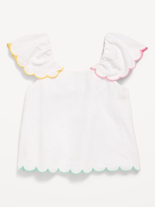 View large product image 1 of 2. Short-Sleeve Linen-Blend Scallop-Trim Top for Toddler Girls