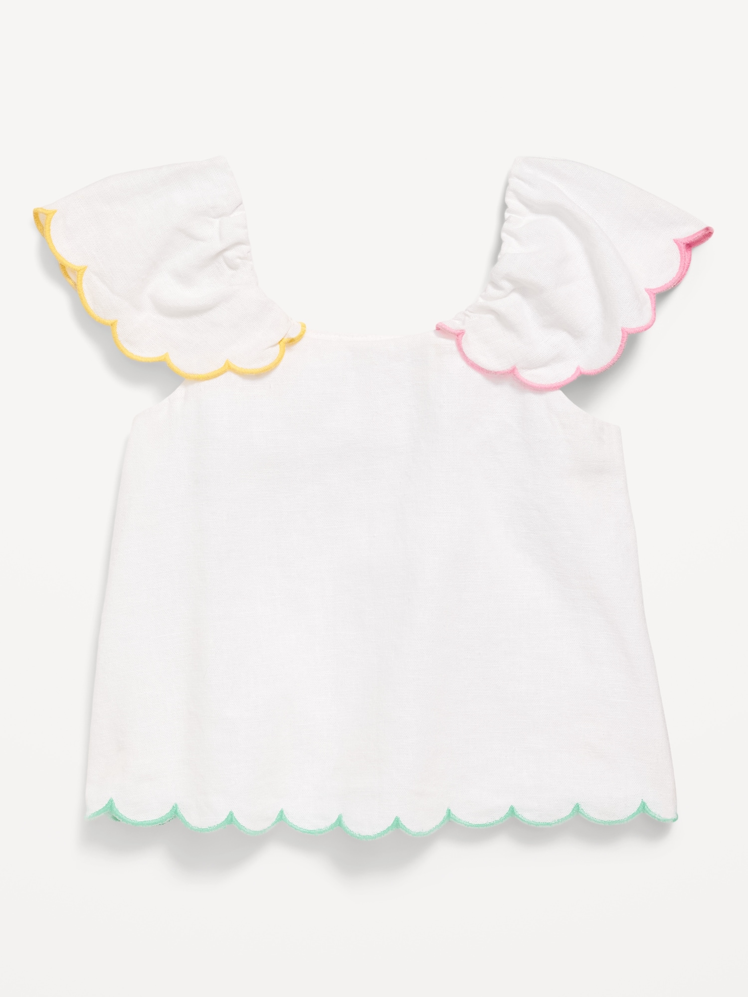 Short-Sleeve Linen-Blend Scallop-Trim Top for Toddler Girls