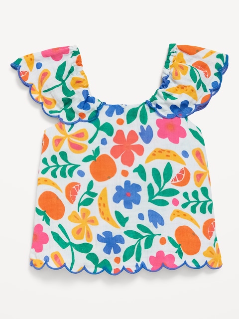 Printed Short-Sleeve Scallop-Trim Top for Toddler Girls
