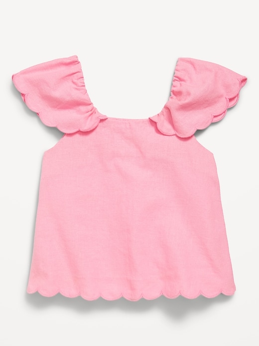 View large product image 1 of 2. Short-Sleeve Linen-Blend Scallop-Trim Top for Toddler Girls