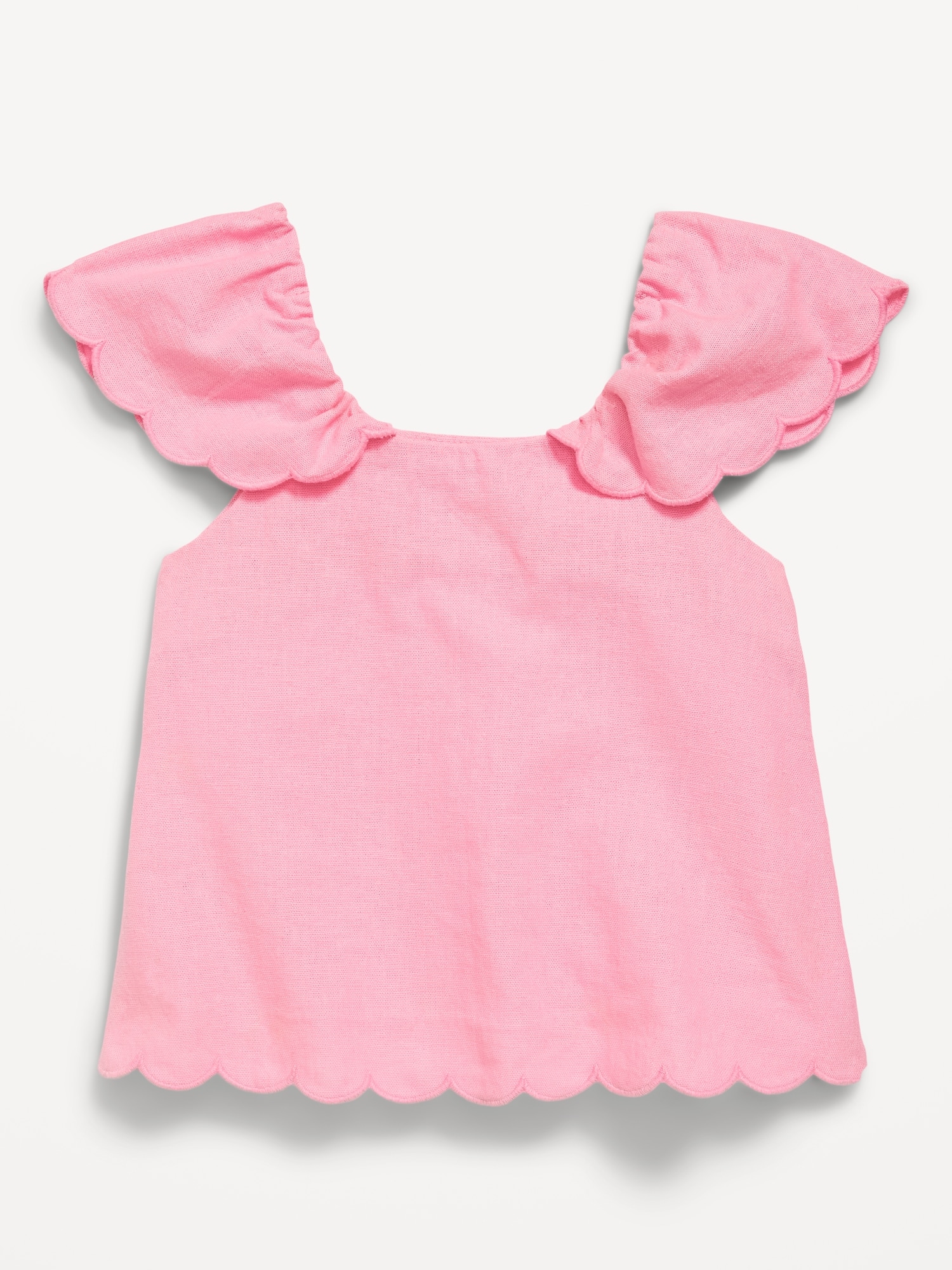 Short-Sleeve Linen-Blend Scallop-Trim Top for Toddler Girls