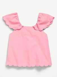 Image number 1 showing, Short-Sleeve Linen-Blend Scallop-Trim Top for Toddler Girls