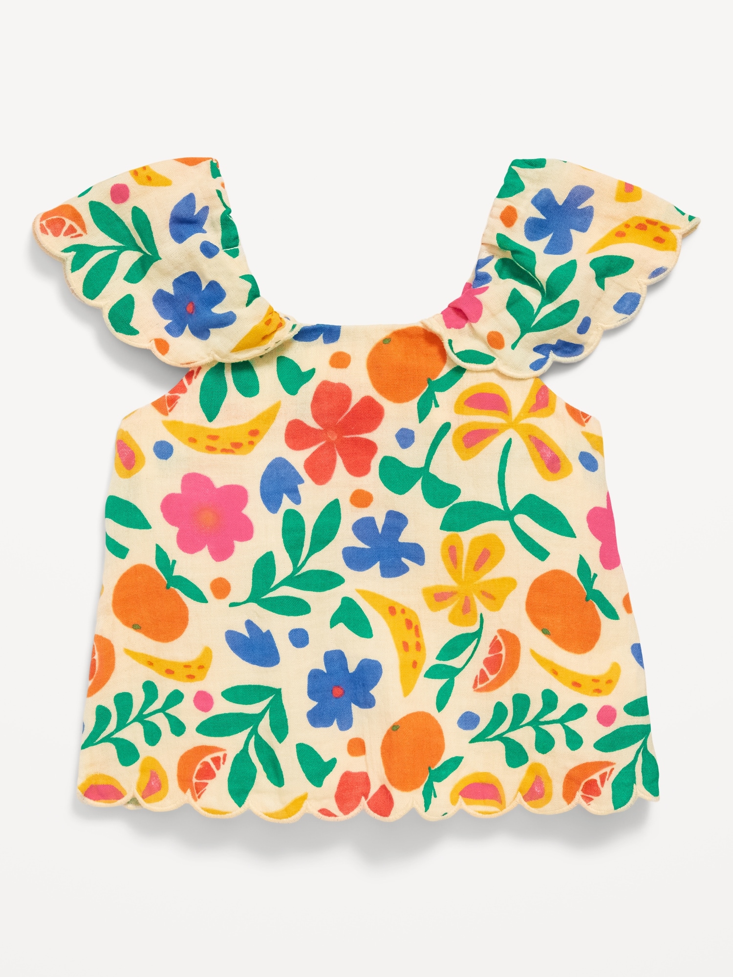 Printed Short-Sleeve Scallop-Trim Top for Toddler Girls