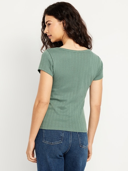 Image number 2 showing, Lace-Trim Ribbed Pointelle T-Shirt