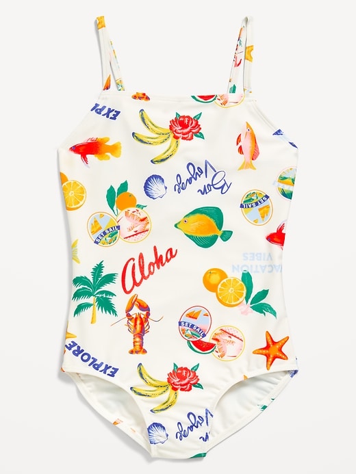 View large product image 1 of 1. Printed Back Cutout One-Piece Swimsuit for Girls