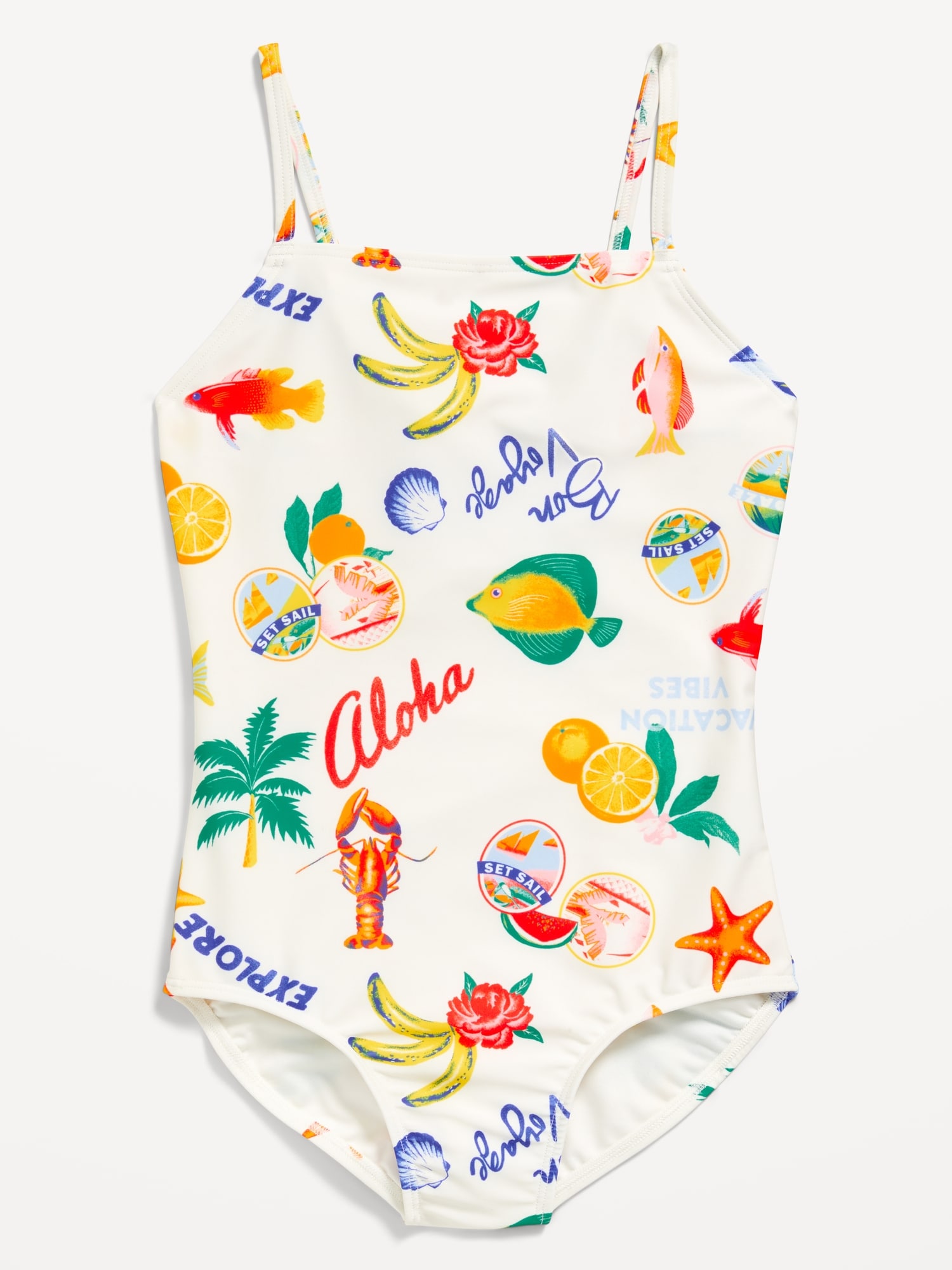 Printed Back Cutout One-Piece Swimsuit for Girls