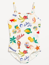 Image number 1 showing, Printed Back Cutout One-Piece Swimsuit for Girls