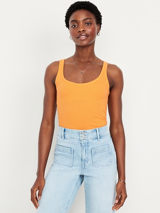 Image number 1 showing, First-Layer Ribbed Scoop-Neck Tank Top