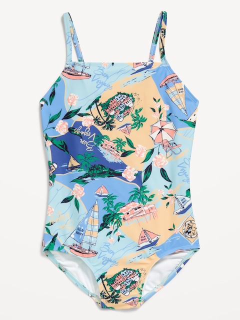 Printed Back Cutout One-Piece Swimsuit for Girls