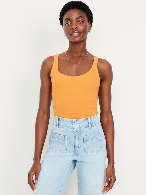 First-Layer Ribbed Scoop-Neck Tank Top
