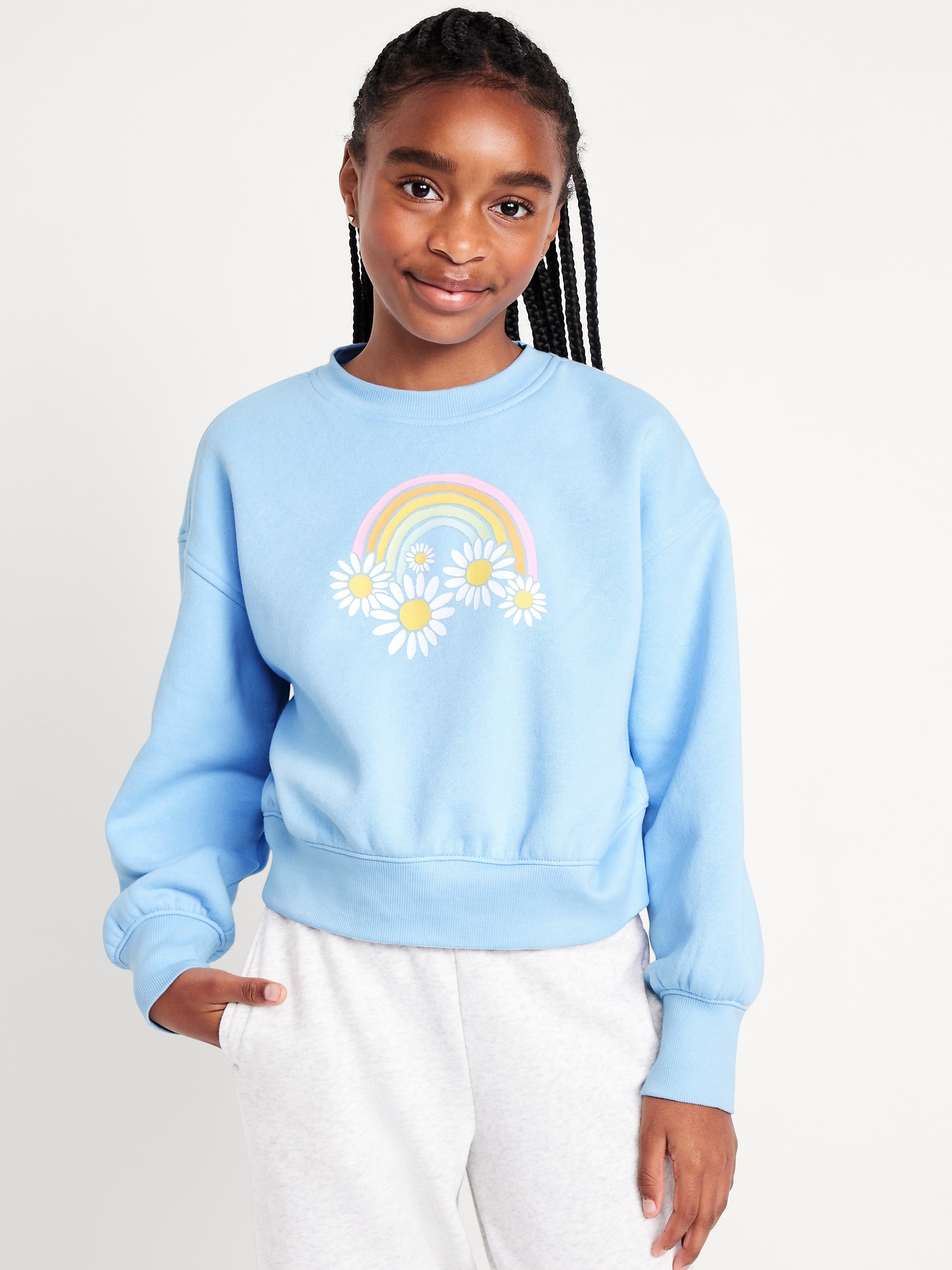 Vintage Oversized Crew-Neck Graphic Sweatshirt for Girls