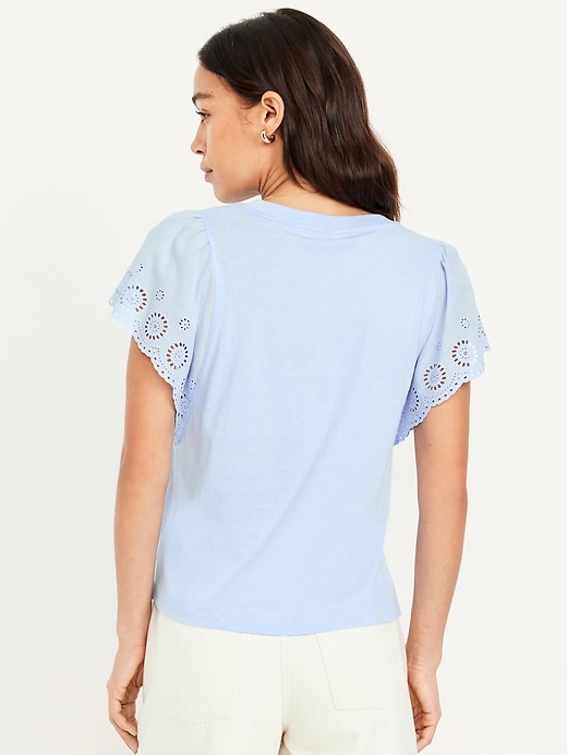 Image number 2 showing, Cutwork-Sleeve Mixed Fabric Top