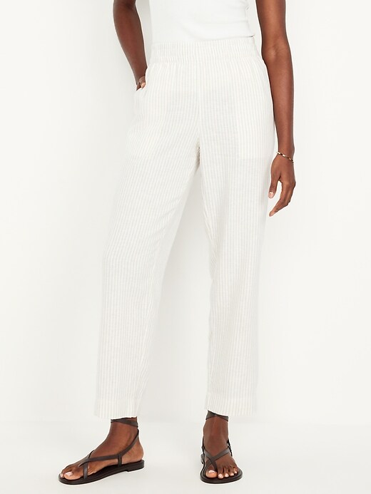 Image number 2 showing, High-Waisted Linen-Blend Straight Pants