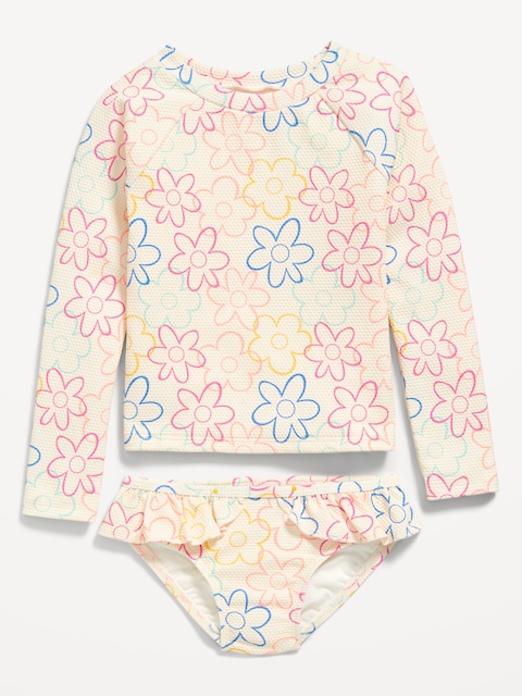 Printed Rashguard Top and Ruffled Bikini Swim Set for Toddler & Baby