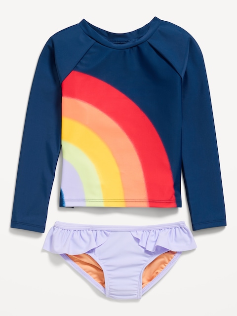 Ensemble avec haut de maillot anti-UV imprimé et culotte bikini à volants pour tout-petite et bébé