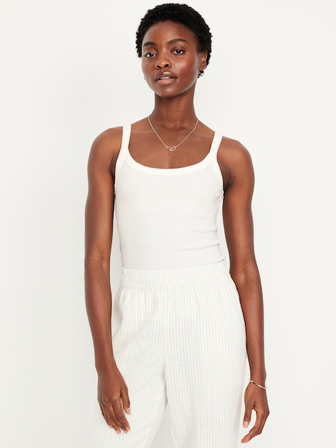 90s Ribbed Lace-Trim Tank