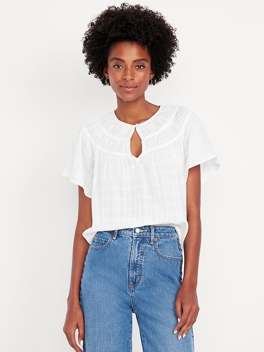 Image number 1 showing, Flutter-Sleeve Dobby Top