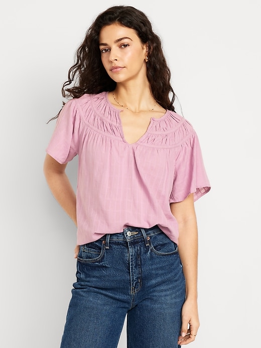 Image number 1 showing, Flutter-Sleeve Dobby Top