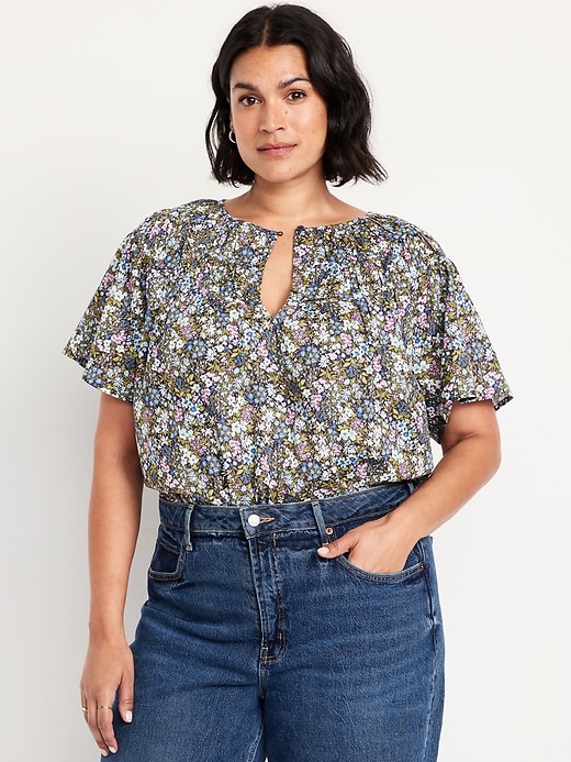 Image number 6 showing, Shirred Flutter-Sleeve Top