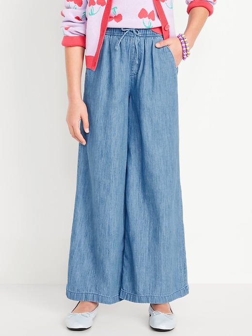 View large product image 1 of 4. High-Waisted Chambray Wide-Leg Pants for Girls