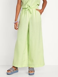 L'image numéro 1 présente Pantalon à jambe large en mélange de lin taille haute pour fille