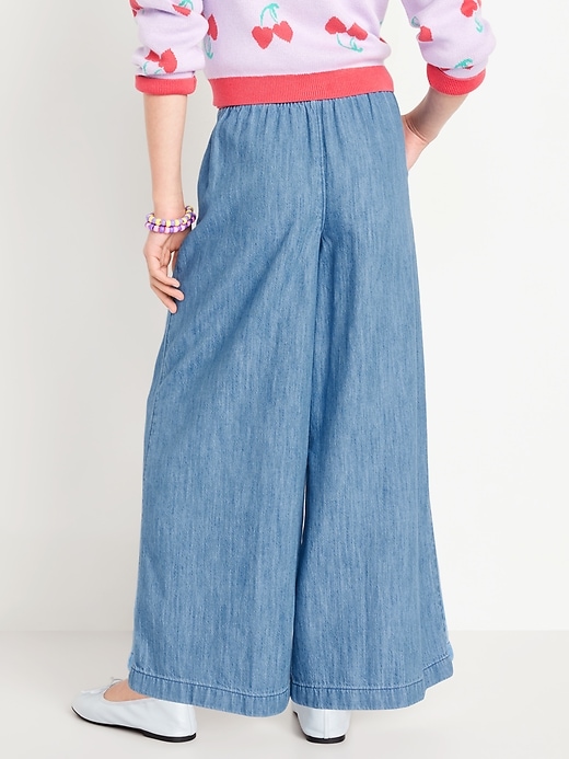 View large product image 2 of 4. High-Waisted Chambray Wide-Leg Pants for Girls