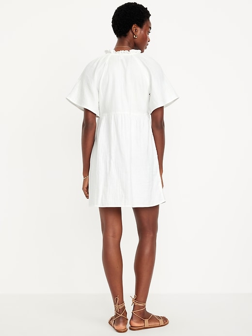 Image number 8 showing, Split-Neck Crinkle Gauze Mini Swing Dress