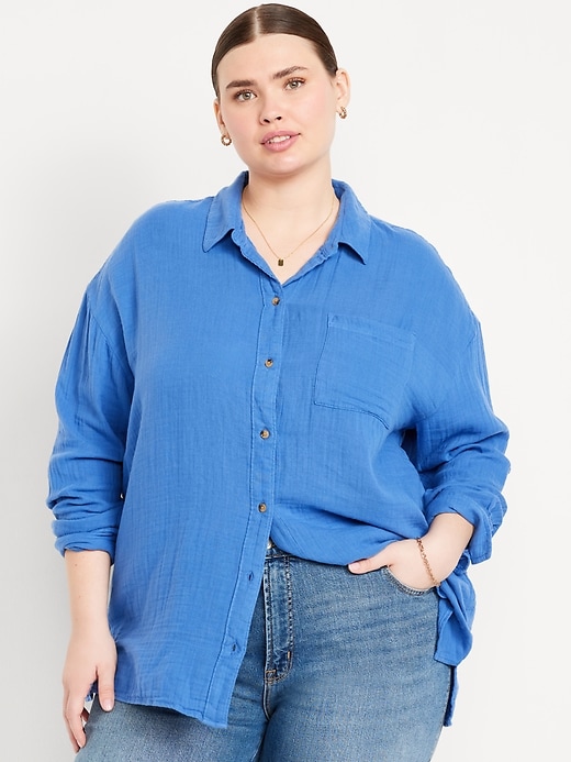 Image number 6 showing, Crinkle Gauze Loose Button-Down Shirt