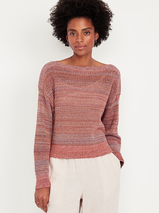 Image number 1 showing, Boat-Neck Open-Stitch Sweater