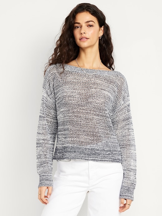 Image number 1 showing, Boat-Neck Open-Stitch Sweater