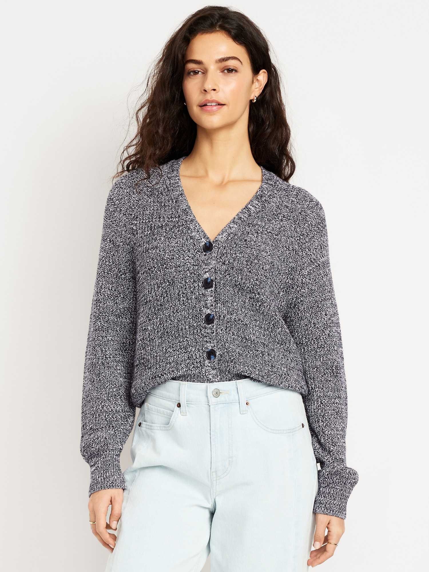 V-Neck Shaker-Stitch Cardigan Sweater