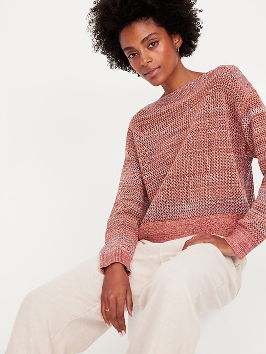 Image number 3 showing, Boat-Neck Open-Stitch Sweater