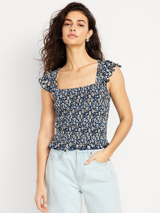 Image number 1 showing, Flutter-Sleeve Smocked Top