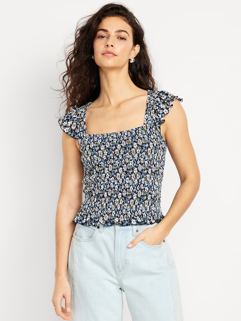 Flutter-Sleeve Smocked Top