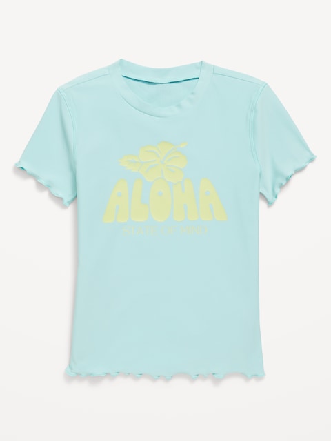 Lettuce-Edge Graphic Rashguard Swim Top for Girls