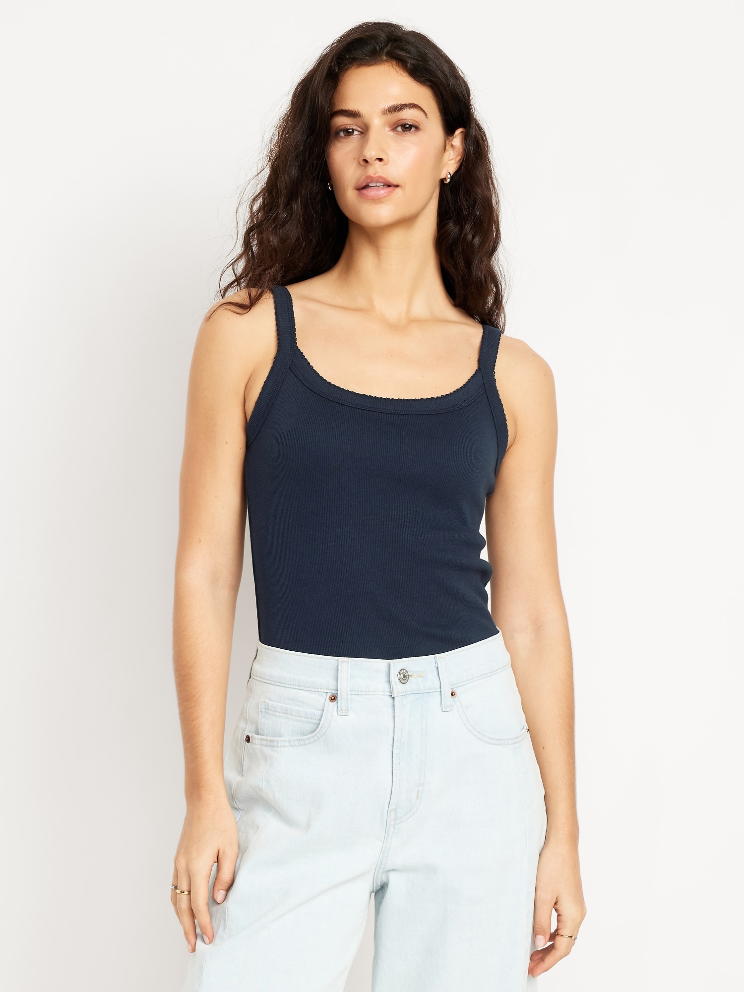 90s Ribbed Lace-Trim Tank