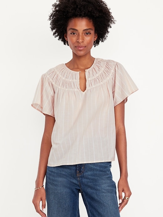 Image number 1 showing, Shirred Flutter-Sleeve Top