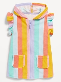 L'image numéro 1 présente Robe ajustée et évasée à capuchon et à volants en jersey bouclette pour toute-petite fille