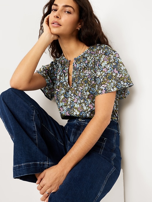 Image number 3 showing, Shirred Flutter-Sleeve Top