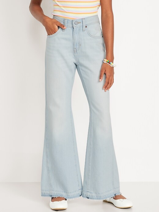 View large product image 1 of 5. High-Waisted Baggy Frayed-Hem Flare-Leg Jeans for Girls