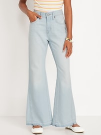 Image number 1 showing, High-Waisted Baggy Frayed-Hem Flare-Leg Jeans for Girls