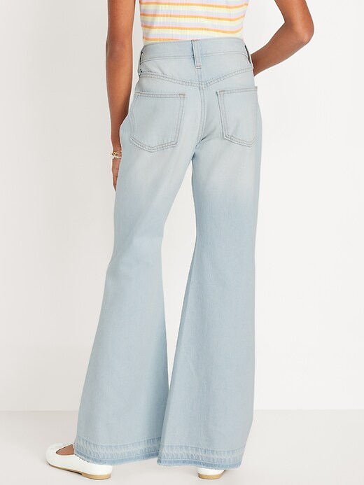 View large product image 2 of 5. High-Waisted Baggy Frayed-Hem Flare-Leg Jeans for Girls