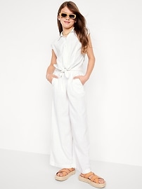 View large product image 3 of 4. High-Waisted Linen-Blend Wide-Leg Pants for Girls