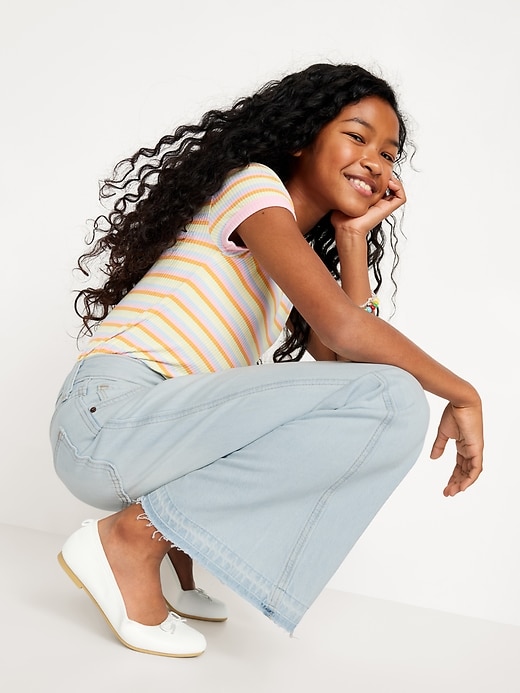 Image number 3 showing, High-Waisted Baggy Frayed-Hem Flare-Leg Jeans for Girls
