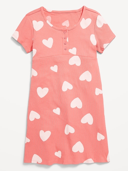 View large product image 2 of 2. Printed Short-Sleeve Ribbed Henley Dress for Girls