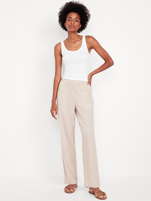 Image number 1 showing, High-Waisted Linen-Blend Straight Pants