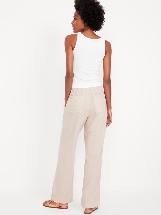 Image number 3 showing, High-Waisted Linen-Blend Straight Pants