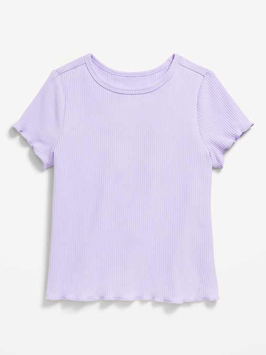 View large product image 1 of 1. Short-Sleeve Lettuce-Edge Ribbed T-Shirt for Toddler Girls